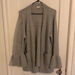 Grey bell sleeve open front cardigan